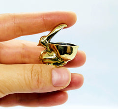 Solid brass pelican bird statuette decorative piece