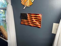 Solid red oak flag with hand painted detailing