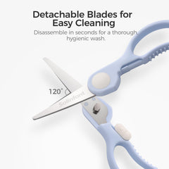 Protective blade cover and rounded tips on Solinfant scissors