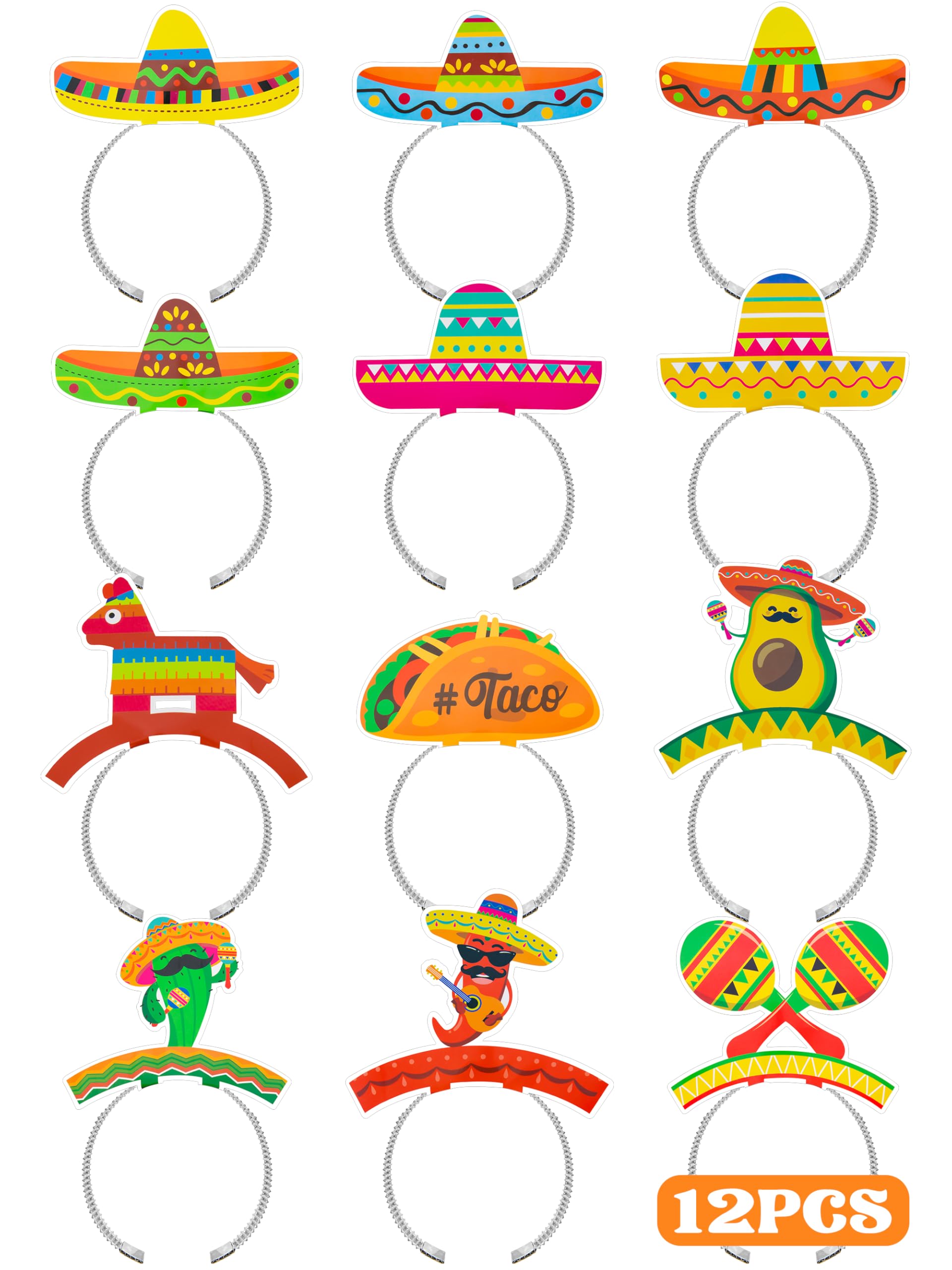 12 piece colorful sombrero hats headbands package