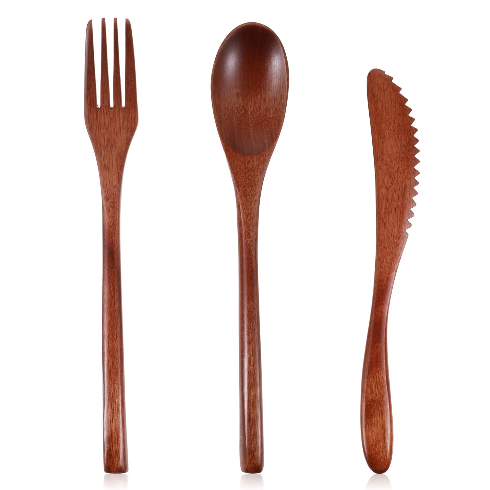 Sorcristy 3 piece wooden utensil set spoon fork knife for eating