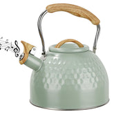 Sorfity stainless steel whistling tea kettle 3 L green on stove