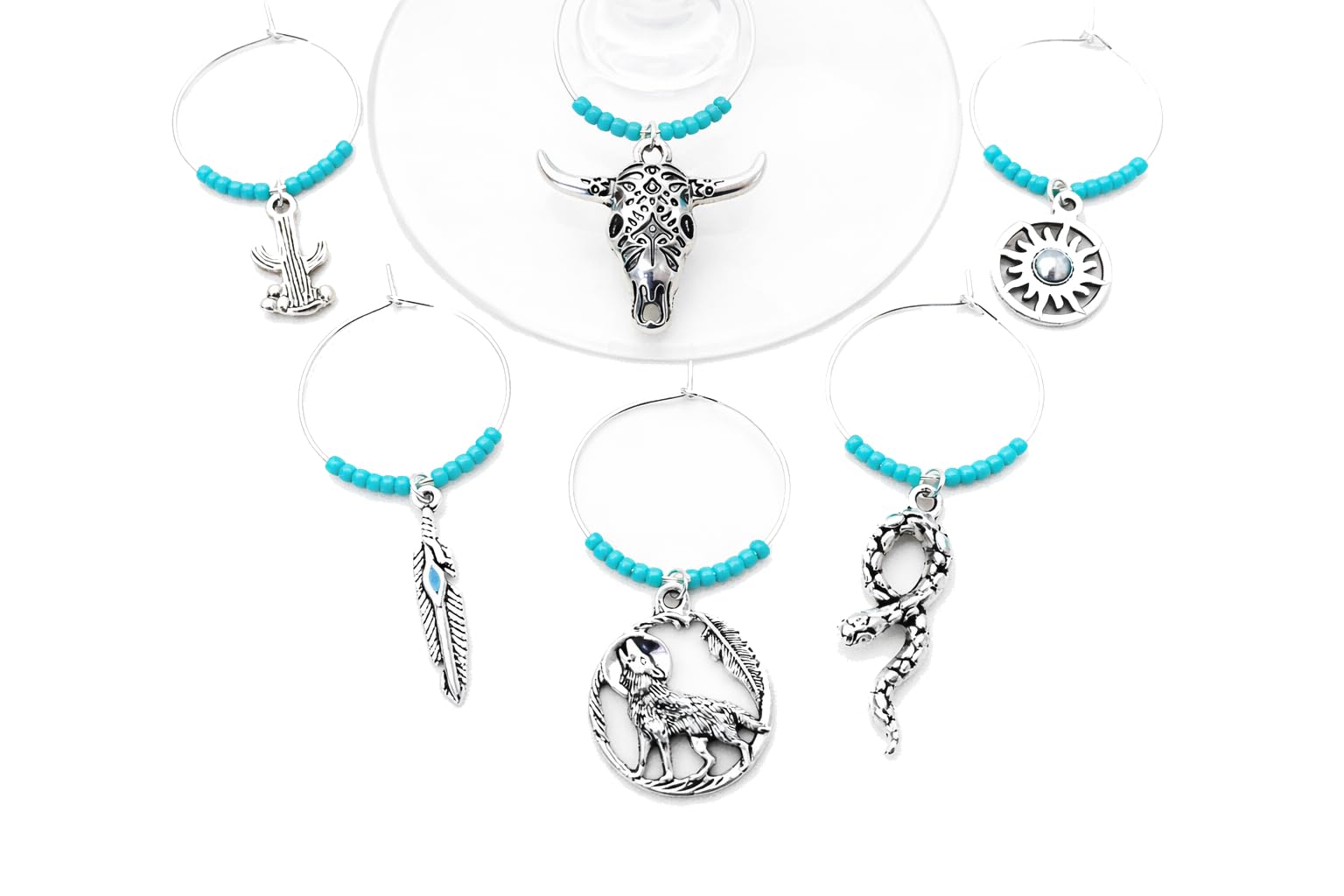 Southwest Wine Charms set of 6 Southwestern Cowboy theme wine glass charms