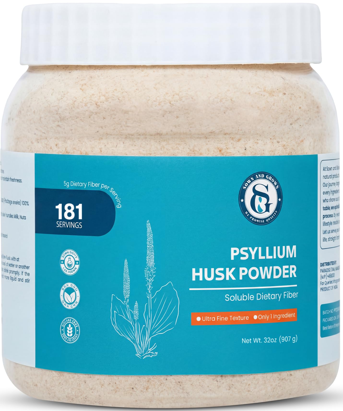 Sown and Grown psyllium husk powder 2lb packaging