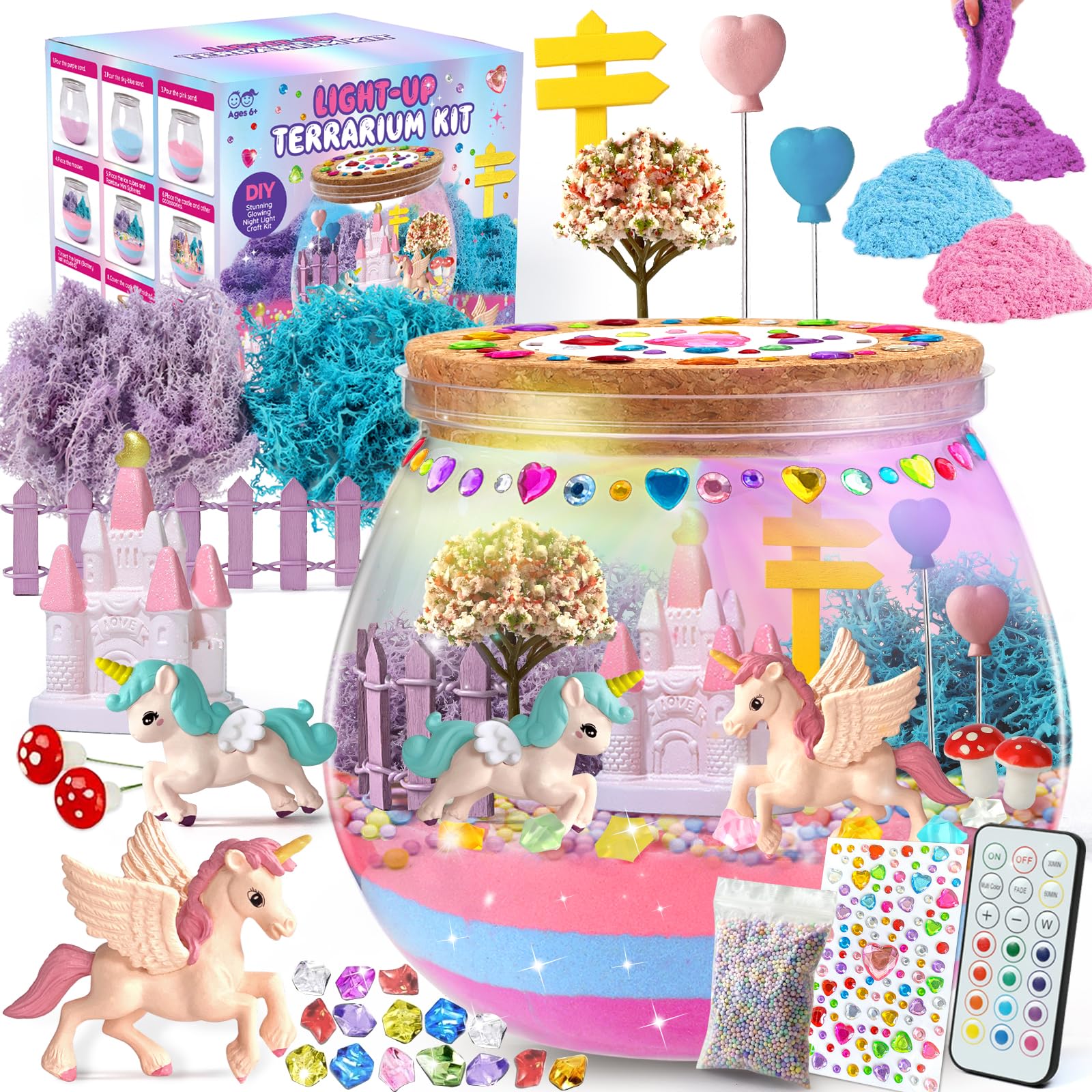 SPARKLEME unicorn terrarium kit contents glow stones and LED lights
