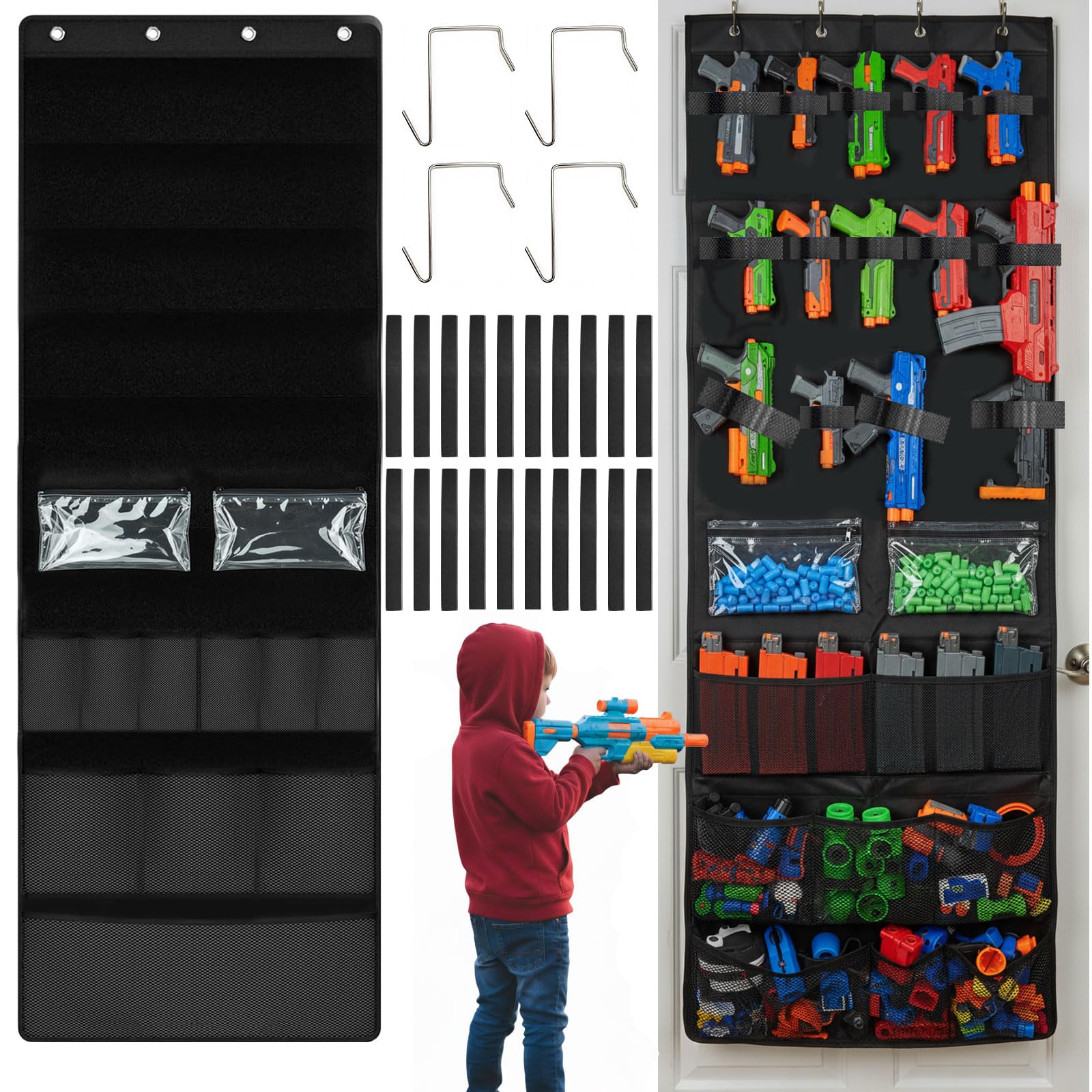 SpaseMaxxx over the door organizer for toy guns mounted on a door