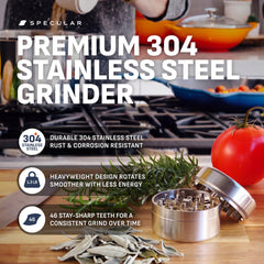 Specular OG1 304 stainless steel sage leaf grinder side view
