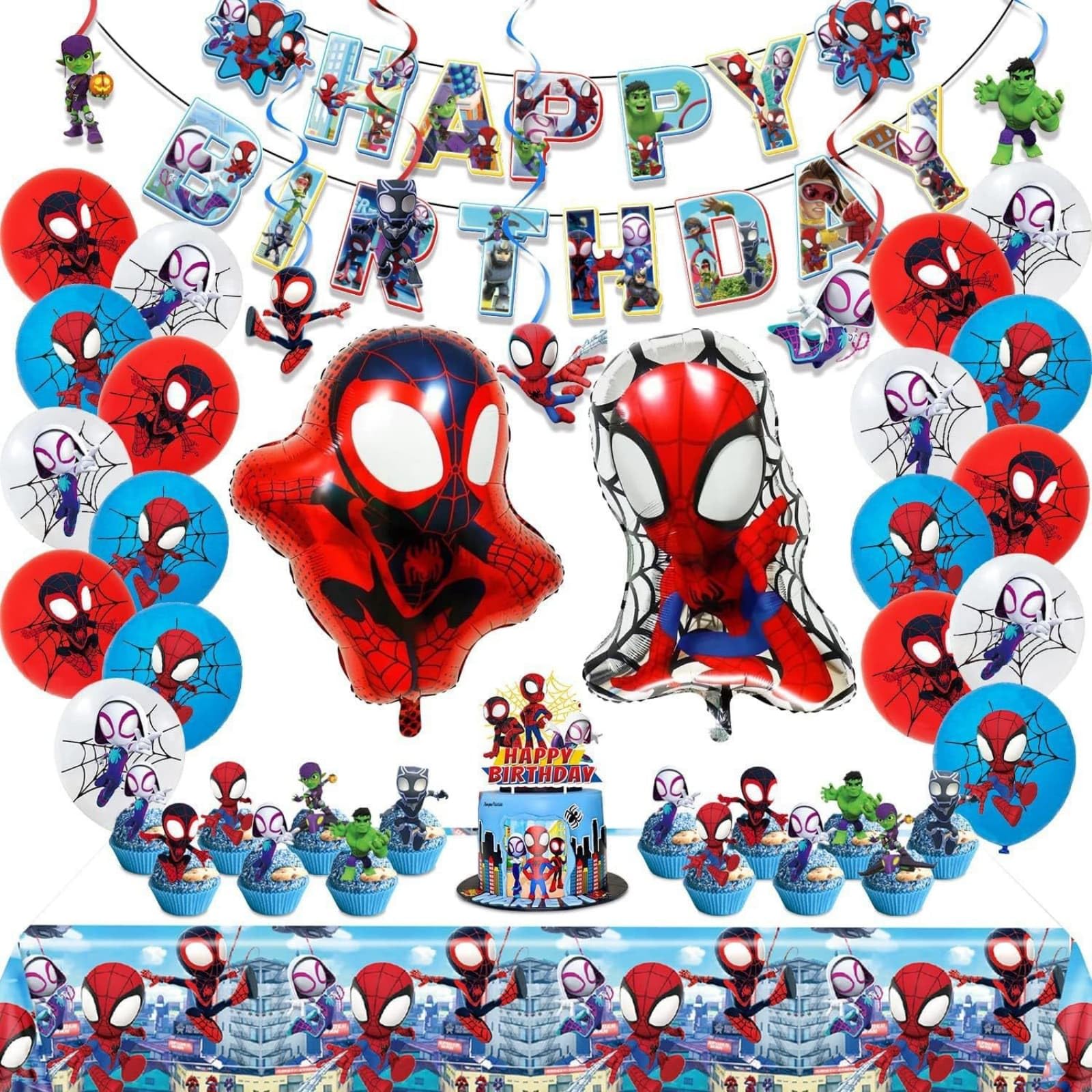 Spider Birthday Decorations 53pcs kit banner and toppers