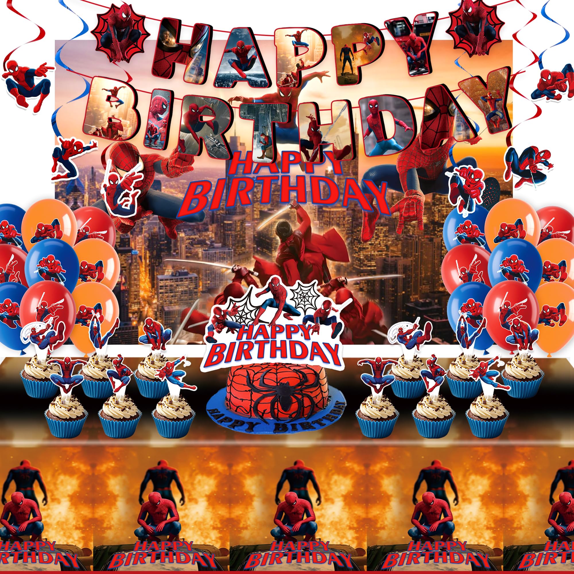 Spider Birthday Decorations 66 Pcs set with banner and balloons