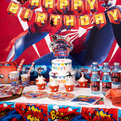 Backdrop included with Spider Birthday Decorations party set