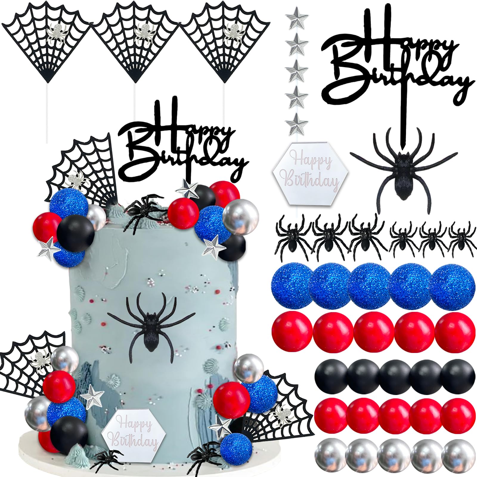 Spider cake topper balls set for birthday cake decorations