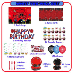 Birthday banner with Spider Theme tableware