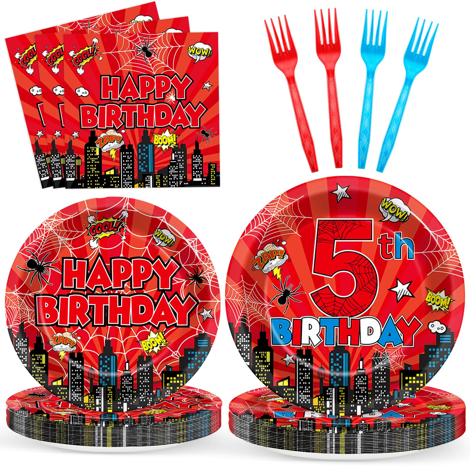 96Pcs spider theme birthday decorations package overview