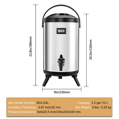Silver insulated beverage dispenser suitable for hot and cold drinks