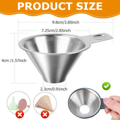 Spill-free metal funnel for salt pepper and spices
