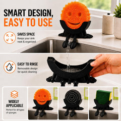 Sponge holder with drainage directs water to sink