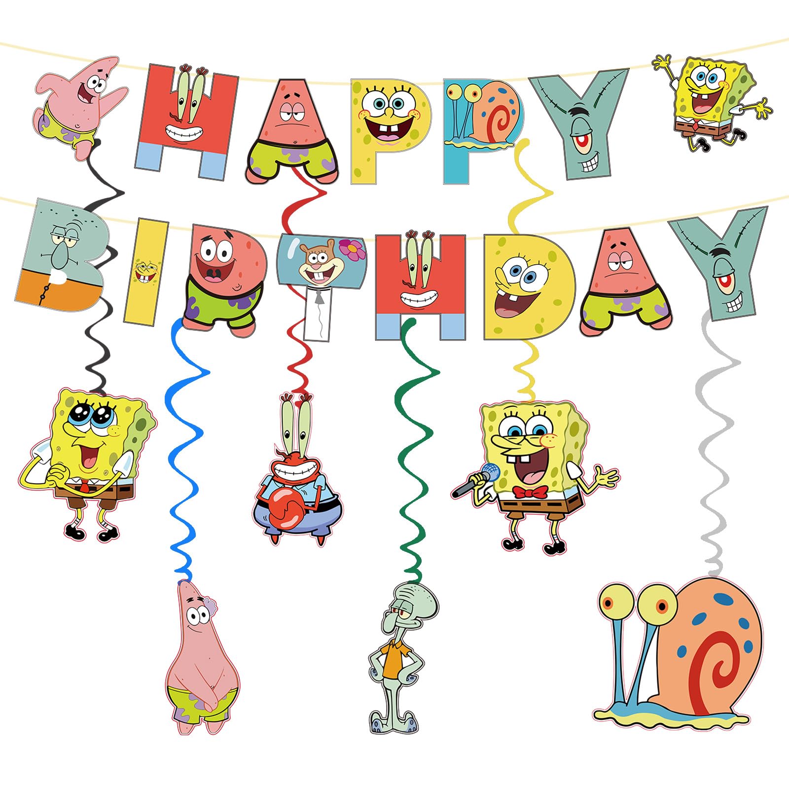 SpongeBob Happy Birthday Banner with 6 vortex pendants