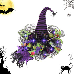 Spooky Halloween Wreath with Lights on front door display