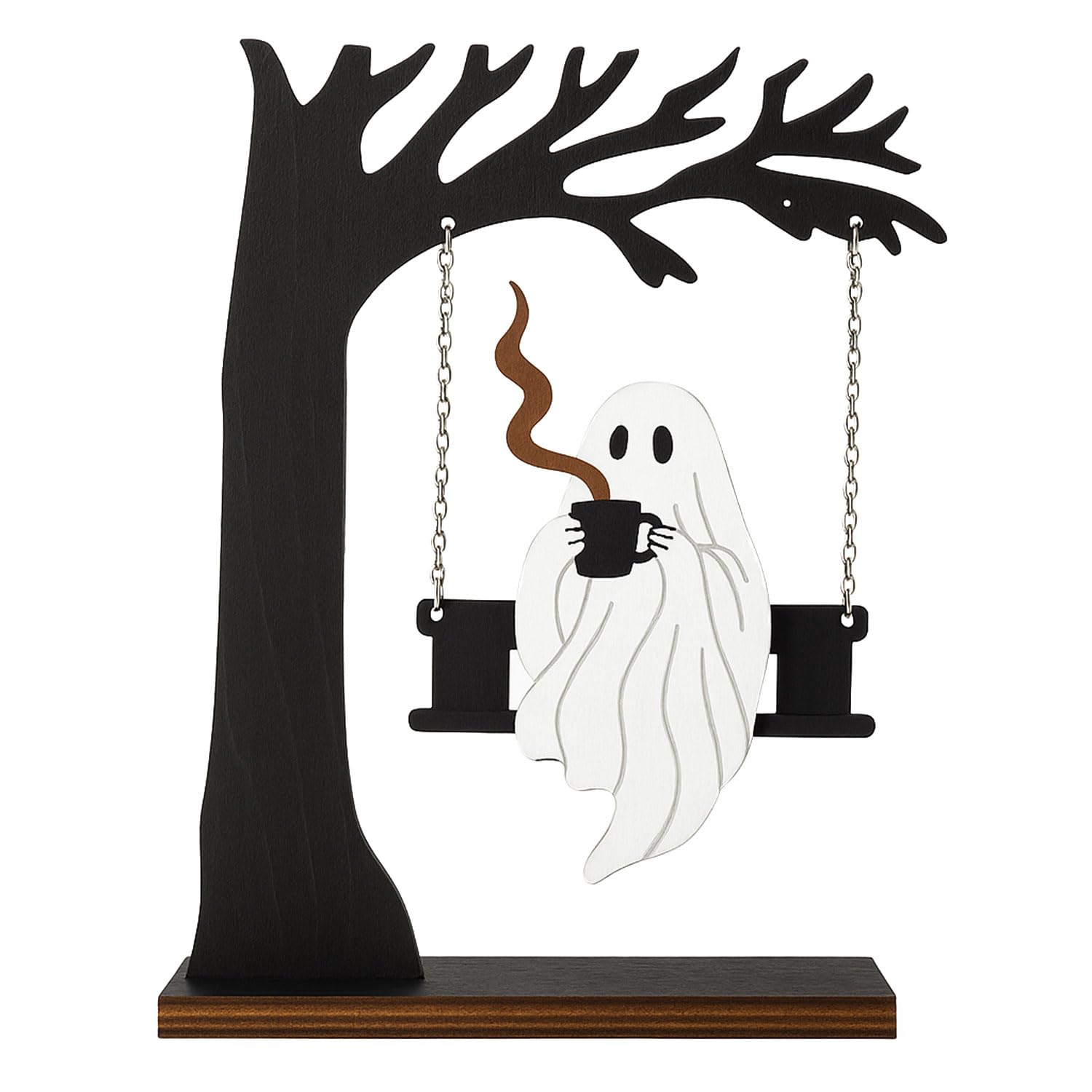 Spooky home decor ghost swing ornament hanging ghost on a swing under a haunted tree