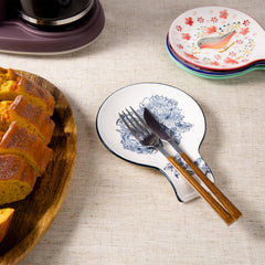 Blue and white floral design spoon rest for stove top
