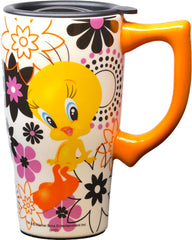Spoontiques TWEETY TRAVEL MUG 18 ounce ceramic travel mug with locking lid