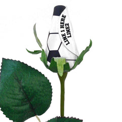 Soccer rosebud approximately 2 inches with a 21 inch stem
