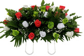 Spring Cemetery Flowers for Headstone and Grave Decoration Saddle pink green white rose mix