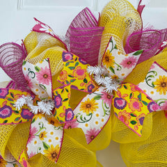 Spring Wreath luxury handmade 28 inch front door wreath with pink and yellow floral accents