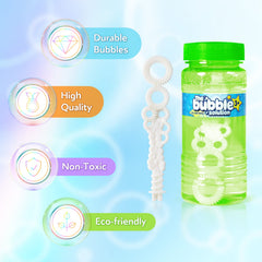 Bubble solution bottles 4oz in six colors orange blue purple yellow pink green