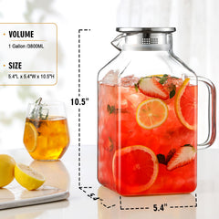 square glass pitcher with lid and handle for fridge storage