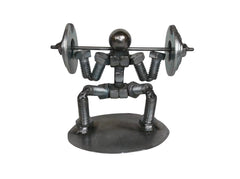 Squat Weight Lifter Metal Bolt Figurine size 3in tall 6in long 3in wide