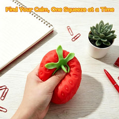 Realistic strawberry model squishy stress relief toy close up