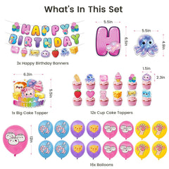 squishy birthday decorations banner and cake topper