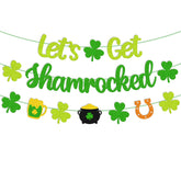 St Patrick Day Banner hanging on wall with shamrocks