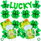 21 piece St Patrick’s Day balloon set with shamrock and clover shapes