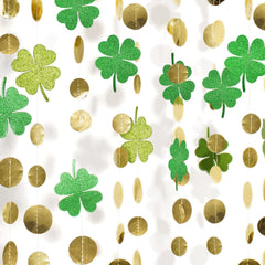 Shamrock garland used as photo backdrop for St Patrick's Day