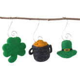 St Patrick s Day home decor ornaments shamrock pot of gold leprechaun hat set of 3 wool