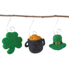 St Patrick s Day home decor ornaments shamrock pot of gold leprechaun hat set of 3 wool