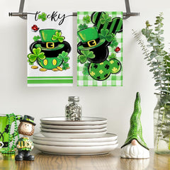 Top hat and lucky clovers design on Saint Patrick's Day towels