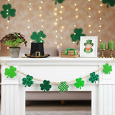 St Patrick's Day shamrock beaded garland with green wooden beads and clover cutouts