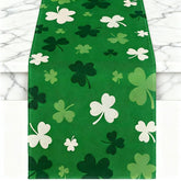 St Patrick's Day table runner 72x13 with white and green shamrocks
