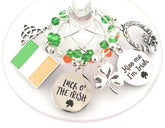 St. Patrick's Day wine charms with Shamrock and Claddagh designs