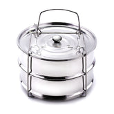 Stackable steamer insert pans for a 6 quart cooker with silicone handles