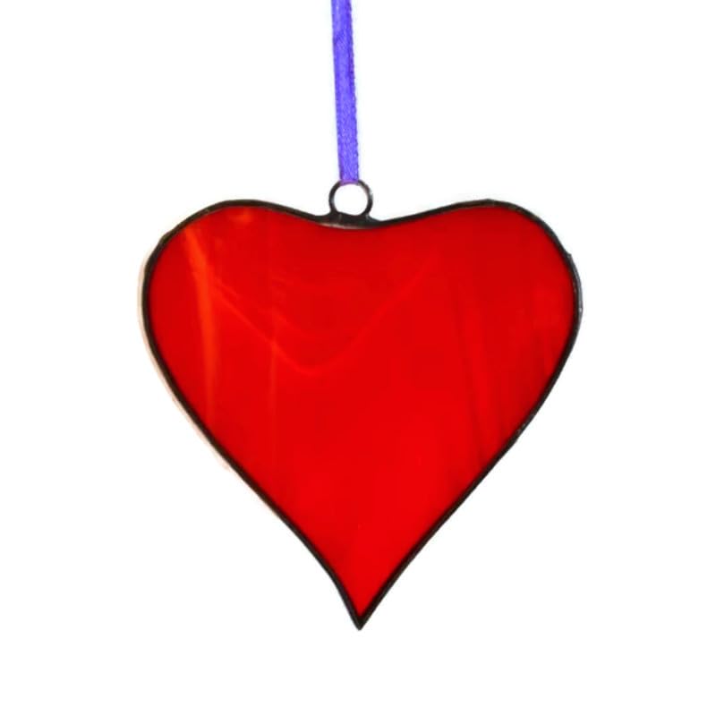 Stained glass red heart ornament with hanging hook