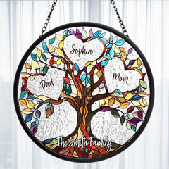 Stained glass suncatcher featuring tree of life design