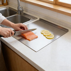 Large stainless steel cutting board 60 x 40 cm with non-slip pads