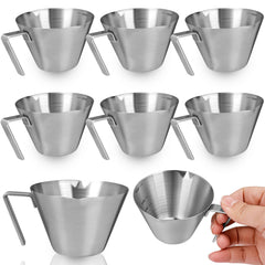 Eight piece stainless steel espresso cups with handles in silver