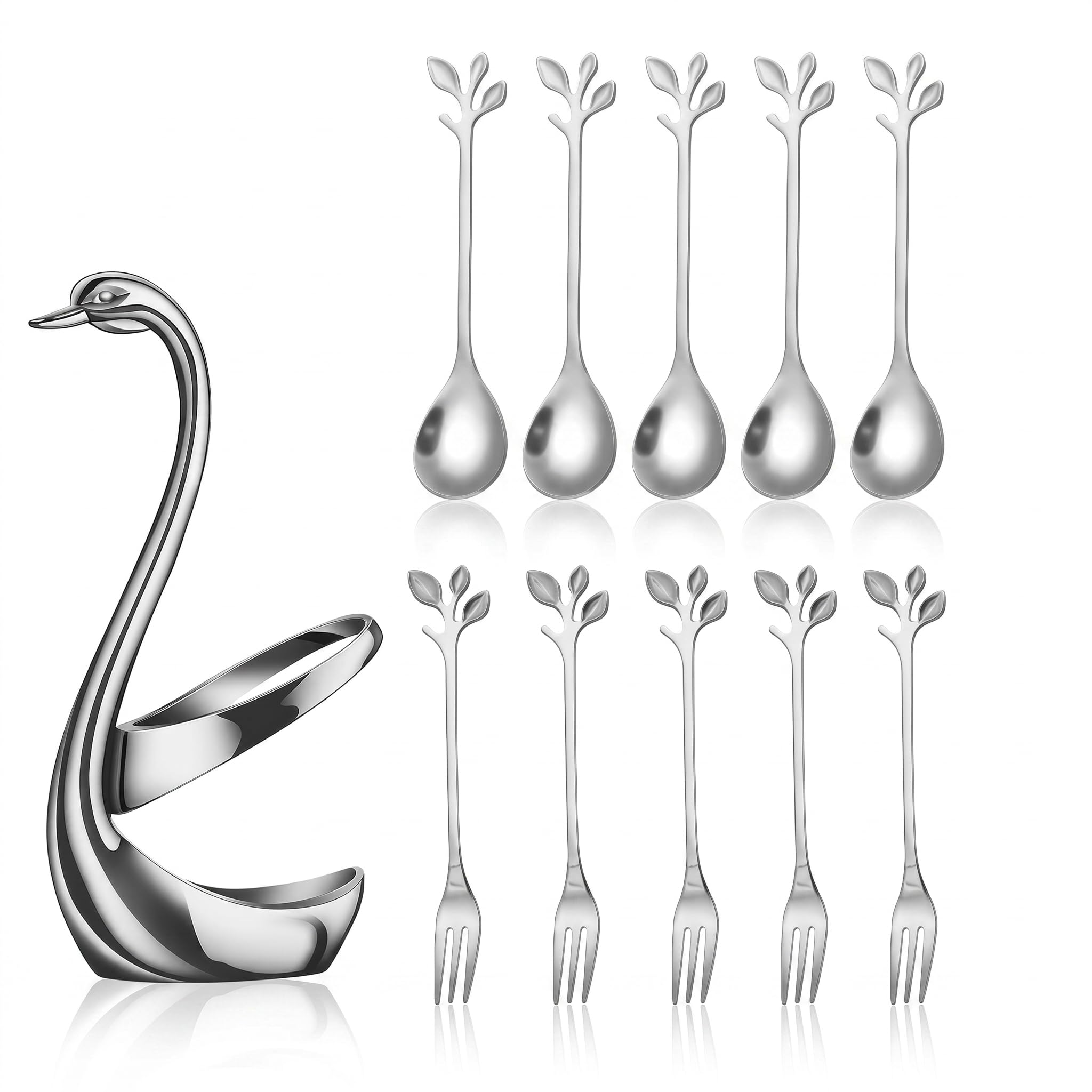 Stainless steel fruit dessert fork spoon set with leaf handle