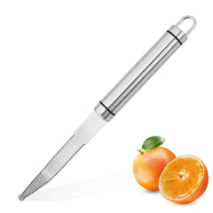 Stainless steel grapefruit knife with curved serrated blade
