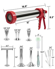 Includes 1 meat pusher and 5 nozzles for varied snacks